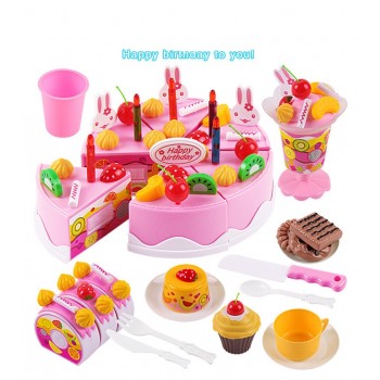 75Pc DIY Pretend Play Fruit Cutting Birthday Cake Kitchen Toys Set Food Juguete Toy Pink Blue Gift for Girls Kids Children