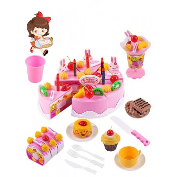 75Pc DIY Pretend Play Fruit Cutting Birthday Cake Kitchen Toys Set Food Juguete Toy Pink Blue Gift for Girls Kids Children
