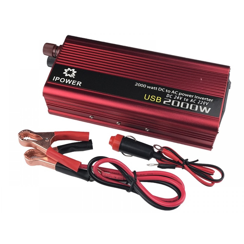 Dual USB 2000W Watt DC 24V to AC 220V Portable Car Power Inverter Charger Converter Adapter DC 24 to AC 220 Modified Sine Wave