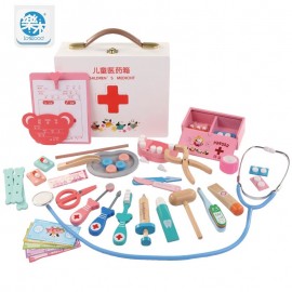 Childrens doctor toy kit injection tool wooden simulation Real Life medicine box girl toys gifts home stethoscope