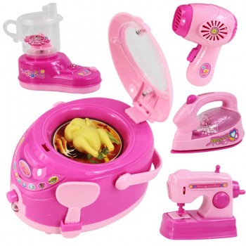 Pink Household Appliances Children Pretend Play Toaster Vacuum Cleaner Cooker Educational Kitchen Toys Set For Kids Girls Toy