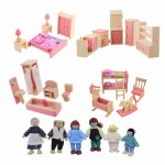 Dollhouse Furniture Double Bed with Pillows and Blanket Wooden Doll Bathroom Furniture Dollhouse Miniature Kids Child Play Toy