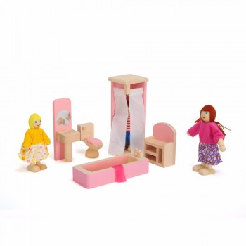 Dollhouse Furniture Double Bed with Pillows and Blanket Wooden Doll Bathroom Furniture Dollhouse Miniature Kids Child Play Toy