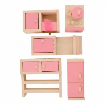 Dollhouse Furniture Double Bed with Pillows and Blanket Wooden Doll Bathroom Furniture Dollhouse Miniature Kids Child Play Toy