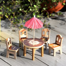 5PCS Furniture Toy Children Gift Table Chair Miniature Craft Wooden Dollhouse Miniature Landscape Dining Room Kitchen Decor
