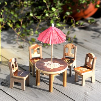 5PCS Furniture Toy Children Gift Table Chair Miniature Craft Wooden Dollhouse Miniature Landscape Dining Room Kitchen Decor