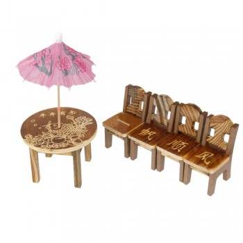 5PCS Furniture Toy Children Gift Table Chair Miniature Craft Wooden Dollhouse Miniature Landscape Dining Room Kitchen Decor