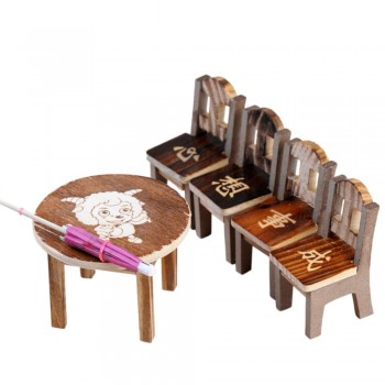 5PCS Furniture Toy Children Gift Table Chair Miniature Craft Wooden Dollhouse Miniature Landscape Dining Room Kitchen Decor