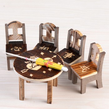 5PCS Furniture Toy Children Gift Table Chair Miniature Craft Wooden Dollhouse Miniature Landscape Dining Room Kitchen Decor