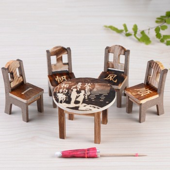 5PCS Furniture Toy Children Gift Table Chair Miniature Craft Wooden Dollhouse Miniature Landscape Dining Room Kitchen Decor