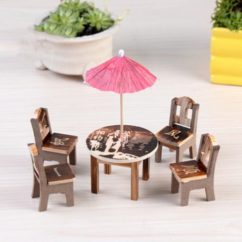 5PCS Furniture Toy Children Gift Table Chair Miniature Craft Wooden Dollhouse Miniature Landscape Dining Room Kitchen Decor