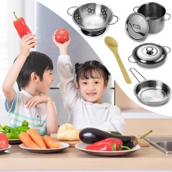 12pcs Kitchen Stainless Steel Cooking Toys Kit Kids Mini Pretend Play Tool Simulation Cooking Pots Pans Food Kids Babies Gifts