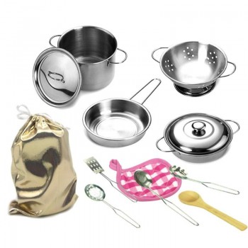 12pcs Kitchen Stainless Steel Cooking Toys Kit Kids Mini Pretend Play Tool Simulation Cooking Pots Pans Food Kids Babies Gifts
