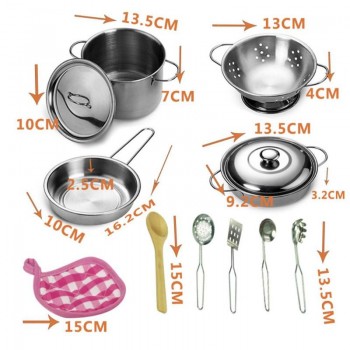 12pcs Kitchen Stainless Steel Cooking Toys Kit Kids Mini Pretend Play Tool Simulation Cooking Pots Pans Food Kids Babies Gifts