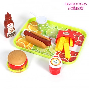 Kids Plastic Food Toy Hamburger and Hot Dogs Play Kitchen Food Set with Accessories Pretend Play Kitchen Set Educational Toys