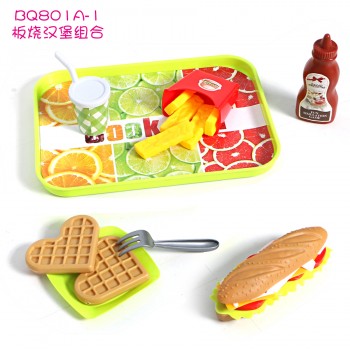 Kids Plastic Food Toy Hamburger and Hot Dogs Play Kitchen Food Set with Accessories Pretend Play Kitchen Set Educational Toys