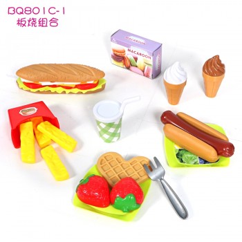 Kids Plastic Food Toy Hamburger and Hot Dogs Play Kitchen Food Set with Accessories Pretend Play Kitchen Set Educational Toys