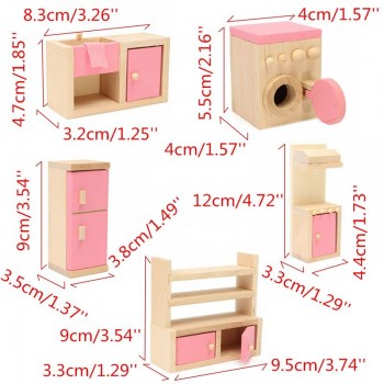 JIMITU Wooden Delicate Dollhouse Furniture Toys Set Miniature For Children Pretend Play 6 Rooms Set 6 Dressed Pretend Dolls Toys