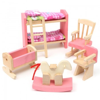 JIMITU Wooden Delicate Dollhouse Furniture Toys Set Miniature For Children Pretend Play 6 Rooms Set 6 Dressed Pretend Dolls Toys