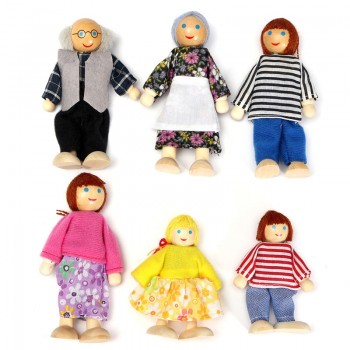 JIMITU Wooden Delicate Dollhouse Furniture Toys Set Miniature For Children Pretend Play 6 Rooms Set 6 Dressed Pretend Dolls Toys