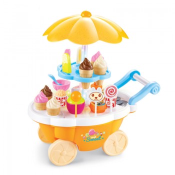 QWZ 39pcs Kids Simulation Candy Ice Cream Trolley Mini Pusher Car Toy Candy Ice Cream Supermarket Music Kids Pretend Play Toys