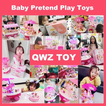 QWZ 39pcs Kids Simulation Candy Ice Cream Trolley Mini Pusher Car Toy Candy Ice Cream Supermarket Music Kids Pretend Play Toys
