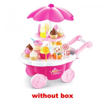 QWZ 39pcs Kids Simulation Candy Ice Cream Trolley Mini Pusher Car Toy Candy Ice Cream Supermarket Music Kids Pretend Play Toys