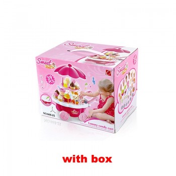 QWZ 39pcs Kids Simulation Candy Ice Cream Trolley Mini Pusher Car Toy Candy Ice Cream Supermarket Music Kids Pretend Play Toys