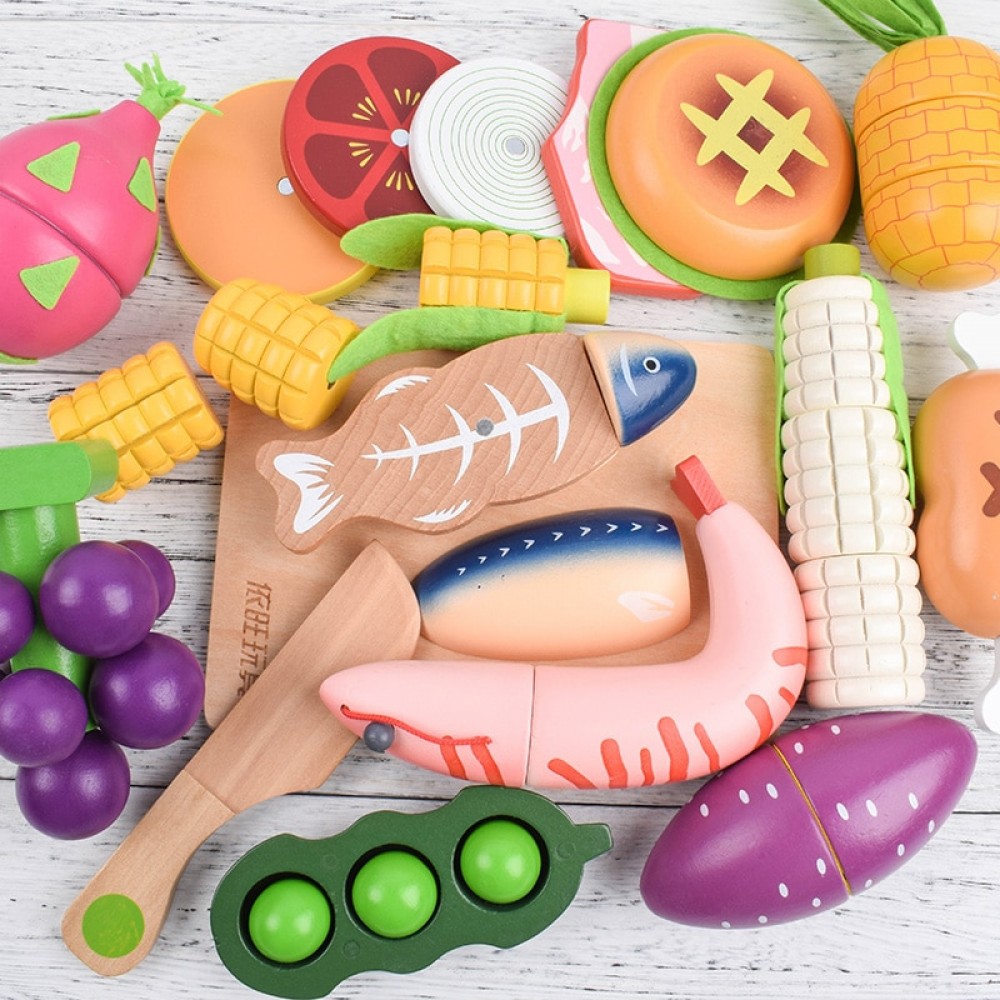 Mother garden Wooden Pretend Play Kitchen Toys Wooden Cutting Fruit Vegetable Toys Colorful Educational Food Toys for Kids girls