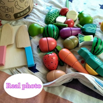 Mother garden Wooden Pretend Play Kitchen Toys Wooden Cutting Fruit Vegetable Toys Colorful Educational Food Toys for Kids girls