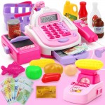 Kids Supermarket Cash Register Electronic Toys with Foods Basket Money Children Learning Education Pretend Play Set