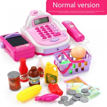 Kids Supermarket Cash Register Electronic Toys with Foods Basket Money Children Learning Education Pretend Play Set