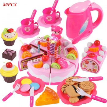 38-80pcs DIY Pretend Play Fruit Cutting Birthday Cake Kitchen Food Toys Cocina De Juguete Toy Children Girls Christmas Gift Toys