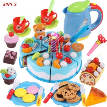 38-80pcs DIY Pretend Play Fruit Cutting Birthday Cake Kitchen Food Toys Cocina De Juguete Toy Children Girls Christmas Gift Toys