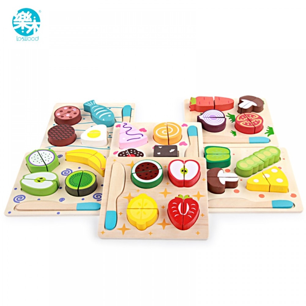 Logwood Wooden toys wooden kitchen cutting fruit and vegetables board real life toy 6 models kid children Educational baby toys
