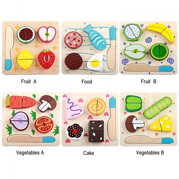 Logwood Wooden toys wooden kitchen cutting fruit and vegetables board real life toy 6 models kid children Educational baby toys