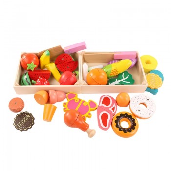 Wooden Kitchen Toys Cutting Fruit Vegetable Play miniature Food Kids Wooden baby early education food toys