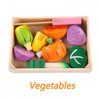 Wooden Kitchen Toys Cutting Fruit Vegetable Play miniature Food Kids Wooden baby early education food toys