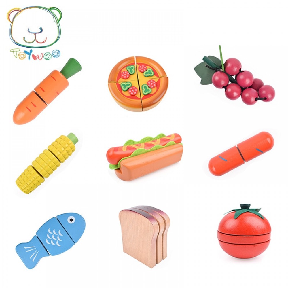 [Toy Woo] New Wooden Kitchen Food Fruit Vegetable Cutting Kids Pretend Play Educational Toy Safety Children Kitchen Toys