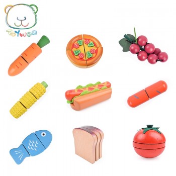 [Toy Woo] New Wooden Kitchen Food Fruit Vegetable Cutting Kids Pretend Play Educational Toy Safety Children Kitchen Toys