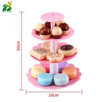 BEI JESS 23PCS Girl Pink Cake Tower Mini Cookie Food Set Plastic Kitchen Toys Kids Pretend Play Birthday Gift