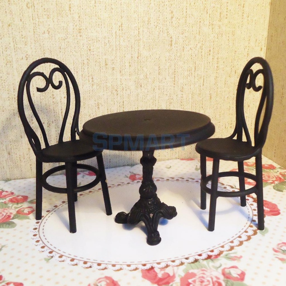 1/12 Scale Dollhouse Miniatures Black/White Dining Table Chairs Model Toys Set Living Room Furniture Accessories