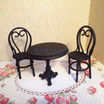 1/12 Scale Dollhouse Miniatures Black/White Dining Table Chairs Model Toys Set Living Room Furniture Accessories