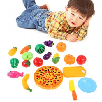 24pcs Baby Kitchen Pretend Foods Toys Cutting Fruit Vegetables Pizza  Toys Kitchen for Preschool Children Kids