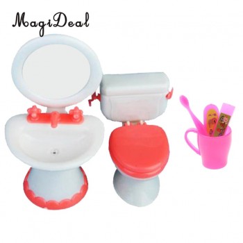 1/6 Scale Miniature Toilet+Sink+Toothbrush Bathroom Furniture for Dolls House Action Figures Accs Kids Girls Toys Xmas Gift