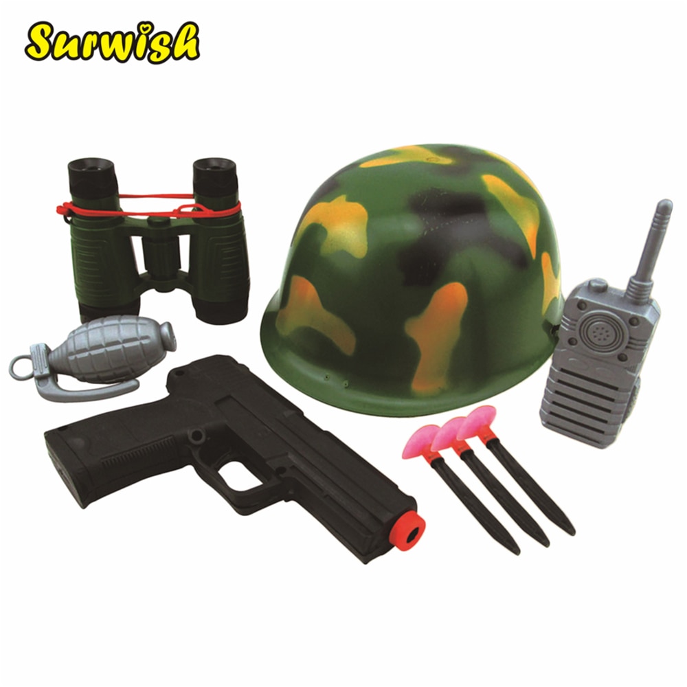 Surwish Military Solider Role Play Boys Toy Camouflage Hat Walkie Talkie Telescope Hand Gun Bullets Set