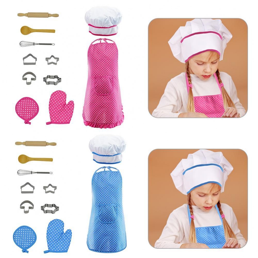 11Pcs/Set Kitchen Toy Children Cooking Utensils Kitchen Supplies Set Chef Set For Kids Cooking Play Set With Apron Chef Hat