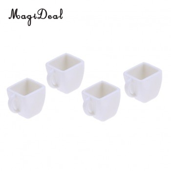 4Pcs 1/12 Miniature Milk Tea Coffee Wine Cups Mugs Dollhouse Tableware for Dollhouse Restaureant Living Room Furniture Decor