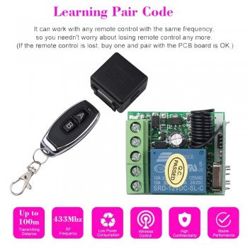 433 Mhz Universal Wireless Remote Control Switch DC 12V 1CH Relay Receiver Module and RF Transmitter Electronic Lock Control