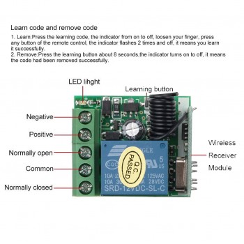 433 Mhz Universal Wireless Remote Control Switch DC 12V 1CH Relay Receiver Module and RF Transmitter Electronic Lock Control